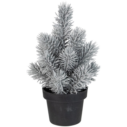 8.5" Silver Potted Glittered Artificial Mini Pine Christmas Tree - Unlit