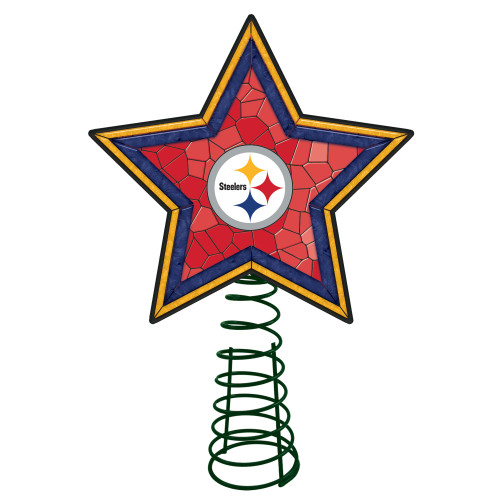 10" Lighted Red and Blue Star NFL Pittsburgh Steelers Mosaic Christmas Tree Topper