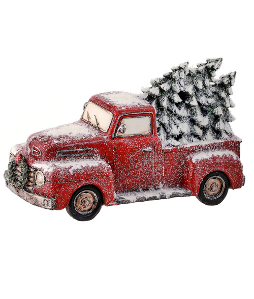 13" Frosted Country Roads Truck with Trees Christmas Tabletop Decoration