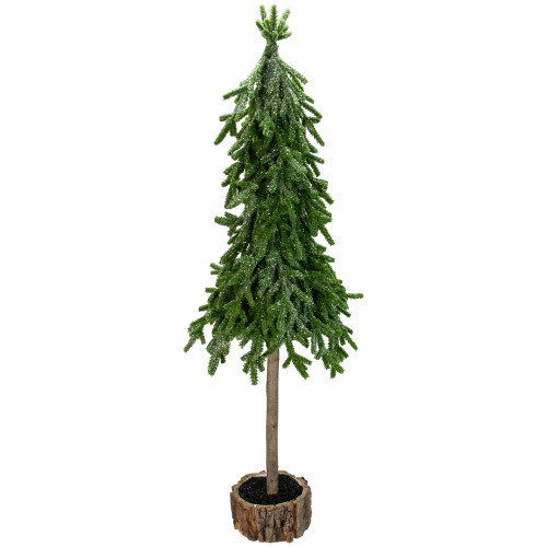 Downswept Iced Artificial Christmas Tree with Wood Base - 25.5" - Unlit