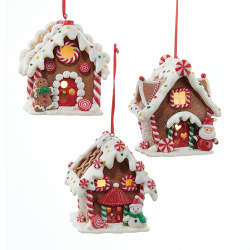 Set of 3 White and Red LED Lighted Gingerbread House Christmas Hanging Ornaments 3.5"