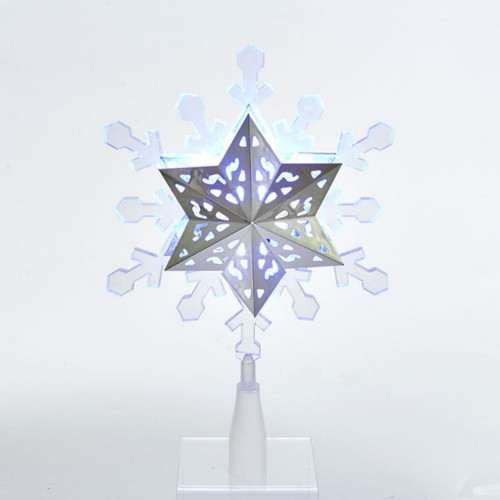 9" Blue and White Christmas Decorative LED Rotating Snowflake Tree Topper