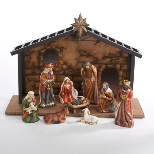 10-Piece Classical Porcelain Christmas Nativity Manger Table Set 5"