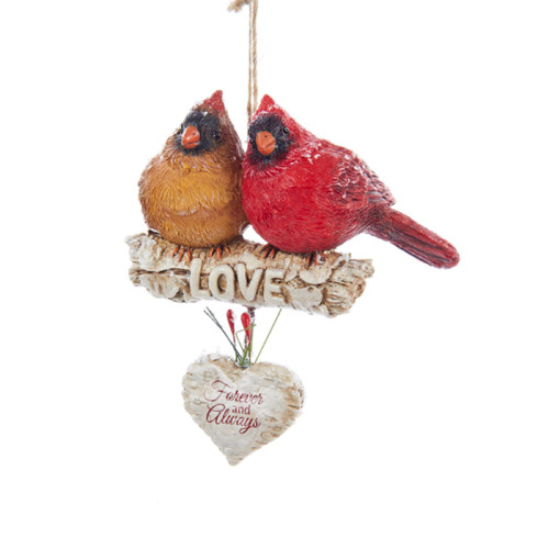 Club Pack of 12 In the Birches "Love" Cardinals on a Branch Holiday Christmas Ornament 4.5"