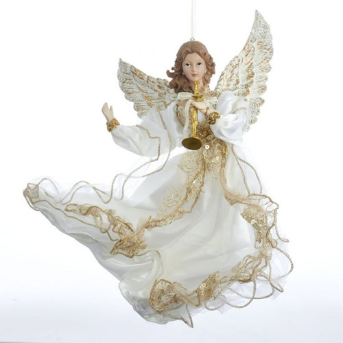 12" White and Gold Contemporary Decorative Christmas Flying Angel Ornament