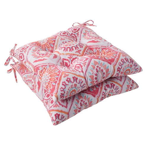 Set of 2 Pink Psychedelic Outdoor Patio Tufted Seat Cushions 19"