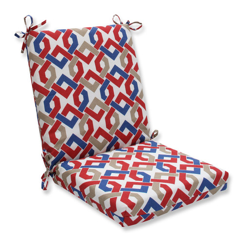 36.5" Interlocking Chains Denim Blue, Khaki and Barn Red Outdoor Patio Square Chair Cushion