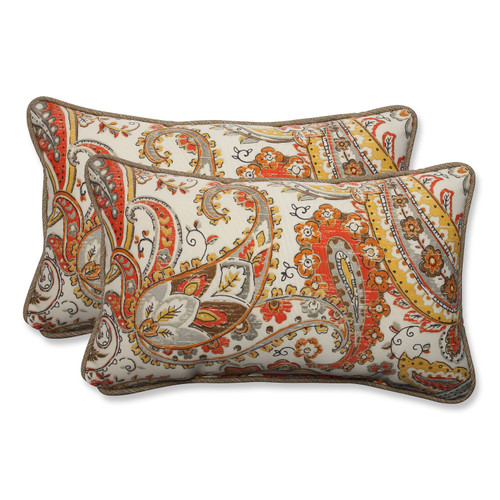 Set of 2 Orange and Yellow Paisley Sunset Outdoor Corded Throw Pillows 18.5" - DPP 593616