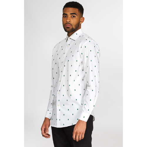 White and Green Trees Men's Adult Christmas Shirt - Small