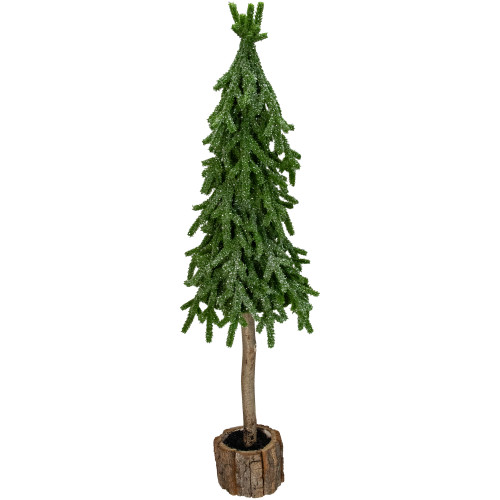 21.5" Downswept Iced Artificial Tabletop Christmas Tree Wood Base - Unlit