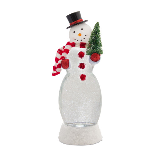 Set of 2 White and Red LED Snowman Snow Globe 20”