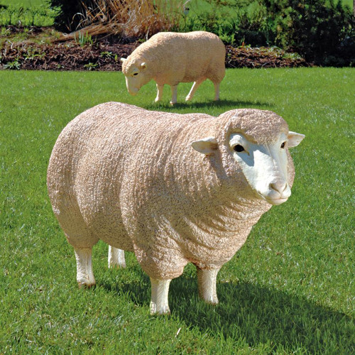 26" Brown and White Grazing Sheep Garden Statue
