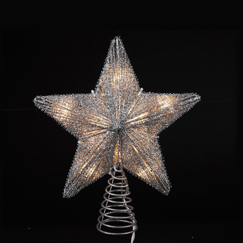 9.75" Lighted Silver Glittered Star Christmas Tree Topper - Clear Lights