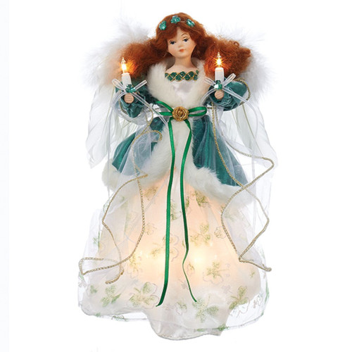 12" Green Decorative Christmas Indoor Accent Lighted Angel Tree Topper