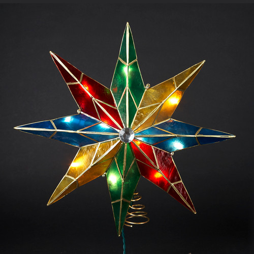 15" Lighted Capiz Poinsettia Star Christmas Tree Topper - Clear Lights