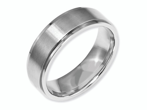 Chisel Stainless Steel Ridged Edge 7mm Brushed and Polished Wedding Band SR33 - SR33Y75