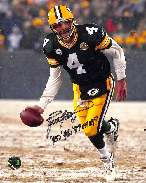 Brett Favre Signed 8x10 Green Bay Packers Snow Photo 95 96 97 MVP Favre Hologram