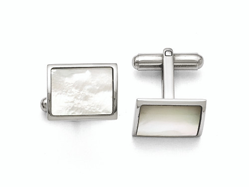 Chisel Stainless Steel Polished Mother Of Pearl Cuff Links SRC258Y