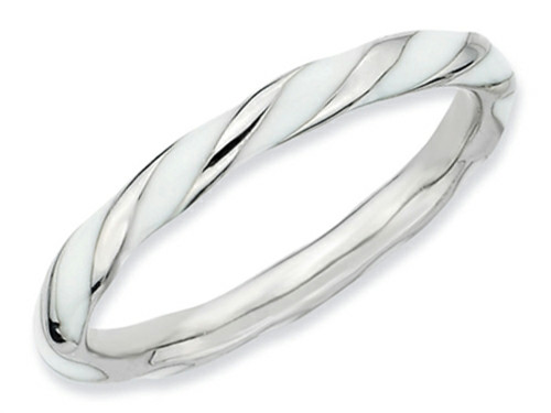 Stackable Expressions Sterling Silver Twisted White Enameled 2.4 x 2.0mm Stackable Ring QSK553 - QSK553T8