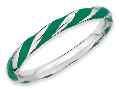 Stackable Expressions Sterling Silver Twisted Green Enameled 2.4 x 2.0mm Stackable Ring - QSK549T5