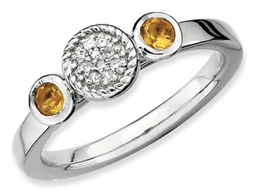 Stackable Expressions Sterling Silver Db Round Citrine and Dia. Stackable Ring - QSK530T7