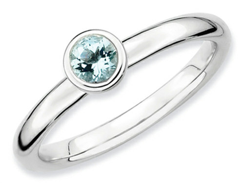 Stackable Expressions Sterling Silver Low 4mm Round Aquamarine Stackable Ring - QSK498T9