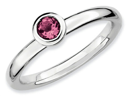 Stackable Expressions Sterling Silver Low 4mm Round Pink Tourmaline Stackable Ring - QSK505T7