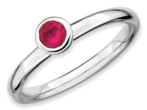 Stackable Expressions Sterling Silver Low 4mm Round Created Ruby Stackable Ring - QSK502T8