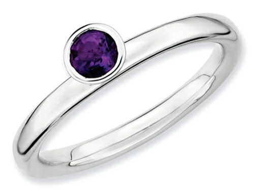 Stackable Expressions Sterling Silver High 4mm Round Amethyst Stackable Ring - QSK459T7