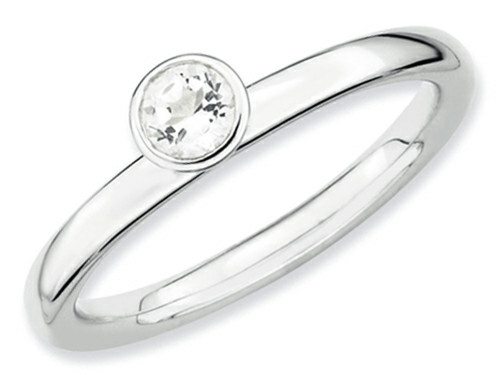 Stackable Expressions Sterling Silver High 4mm Round White Topaz Stackable Ring - QSK461T6
