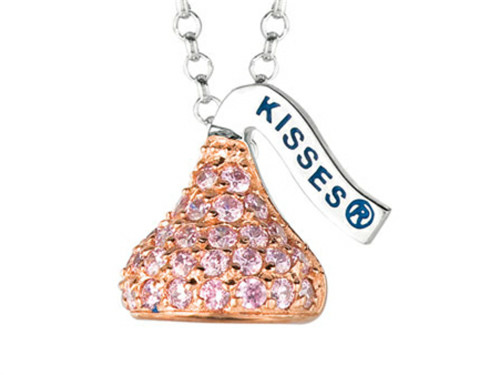 October Birth Month CZs Small Flat Back Shaped Hershey`s Kiss Pendant Necklace- Chain Included in Sterling Silver