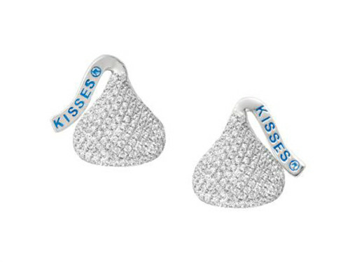 Sterling Silver Small with CZ Flat Back Shaped Hershey`s Kiss Stud Type Earrings