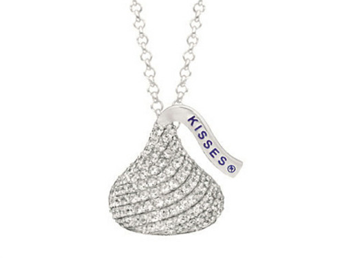 Sterling Silver with CZ Medium Flat Back Shaped Hershey`s Kiss Pendant Necklace