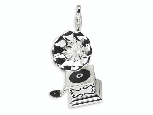 Amore LaVita Sterling Silver 3-D Enameled Phonograph Lobster Clasp Bracelet Charm