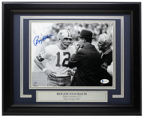 Roger Staubach Signed Framed 8x10 Dallas Cowboys Photo w/Landry BAS ITP