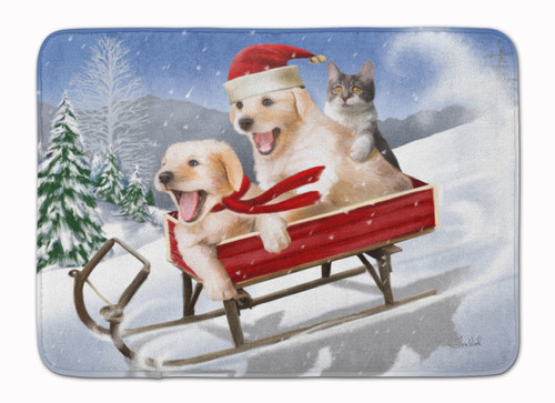 Caroline's Treasures PTW2015RUG Dogs and Kitten in Sled Need for Speed Machine Washable Memory Foam Mat , 19 X 27", multicolor