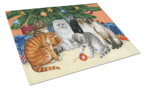 Cats under the Christmas Tree Glass Cutting Board Large BDBA0345LCB