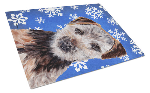 Norfolk Terrier Puppy Winter Snowflakes Glass Cutting Board Large Size SC9783LCB