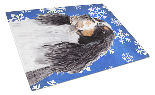 Springer Spaniel Winter Snowflakes Holiday Glass Cutting Board Large