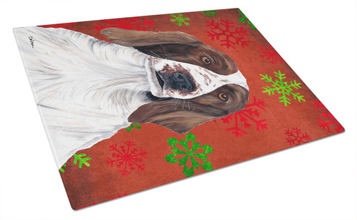 Welsh Springer Spaniel Red Snowflakes Christmas Glass Cutting Board Large