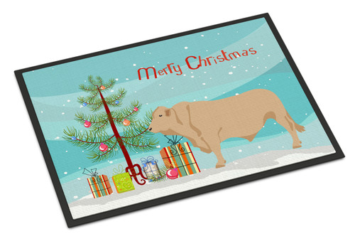 Charolais Cow Christmas Door Mat, Indoor Rug or Outdoor Welcome Mat 18x27 Doormat BB9193MAT