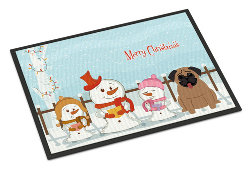 Merry Christmas Carolers Pug Brown Door Mat, Indoor Rug or Outdoor Welcome Mat 18x27 Doormat BB2336MAT