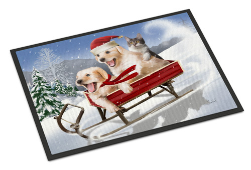 Caroline's Treasures PTW2015MAT Dogs and Kitten in Sled Need for Speed Indoor or Outdoor Mat 18x27 , 18H X 27W, multicolor