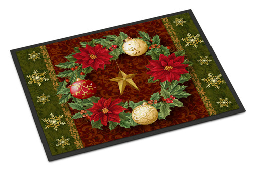 Caroline's Treasures PTW2007JMAT Holly Wreath with Christmas Ornaments Indoor or Outdoor Mat 24x36 , 24H X 36W, multicolor