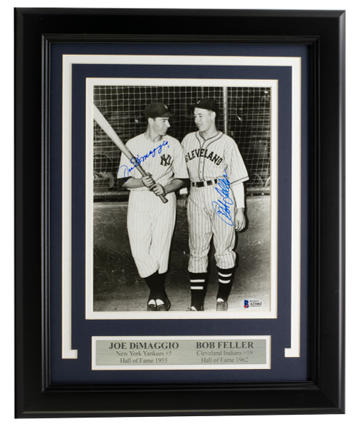 Joe DiMaggio Bob Feller Signed Framed 8x10 New York Yankees Photo BAS LOA A21662