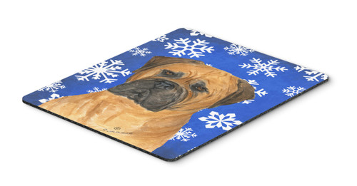 Bullmastiff Winter Snowflakes Holiday Mouse Pad, Hot Pad or Trivet