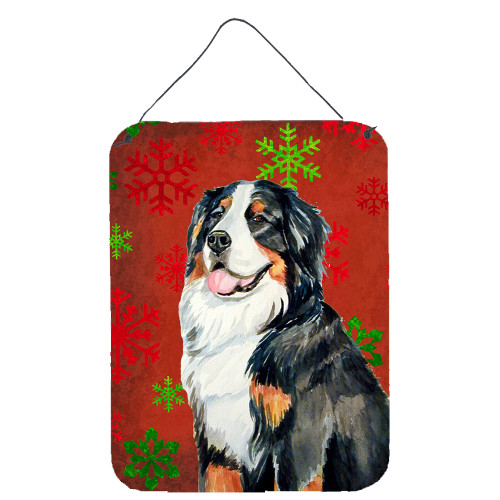 Bernese Mountain Dog Red Snowflakes Christmas Wall or Door Hanging Prints