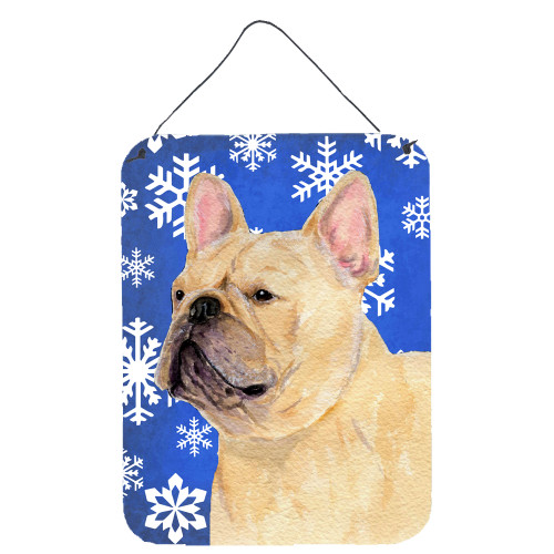 Caroline's Treasures SS4623DS1216 French Bulldog Winter Snowflakes Holiday Wall or Door Hanging Prints, 12x16, multicolor