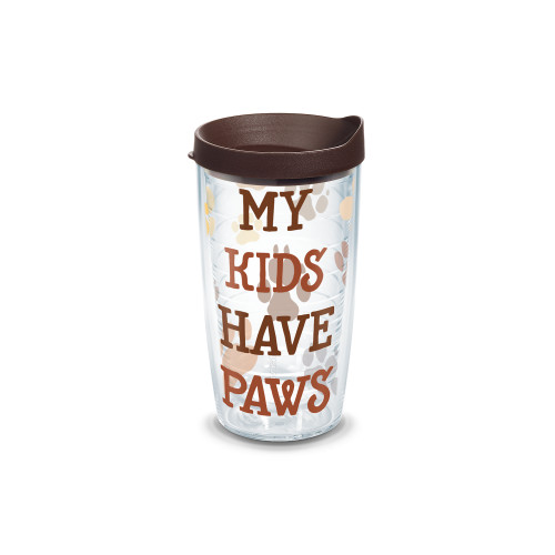 6.5" White and Brown My Kids Have Paws Insulated Classic Tumbler - 16 Oz.