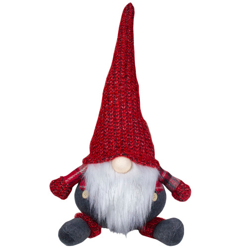 14" Red and Gray Chubby Gnome Sitting Tabletop Figure Christmas Decoration